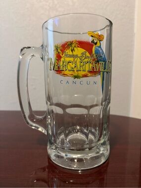 Margaritaville Clear Glass Beer Mug with Colorful Parrot Graphic